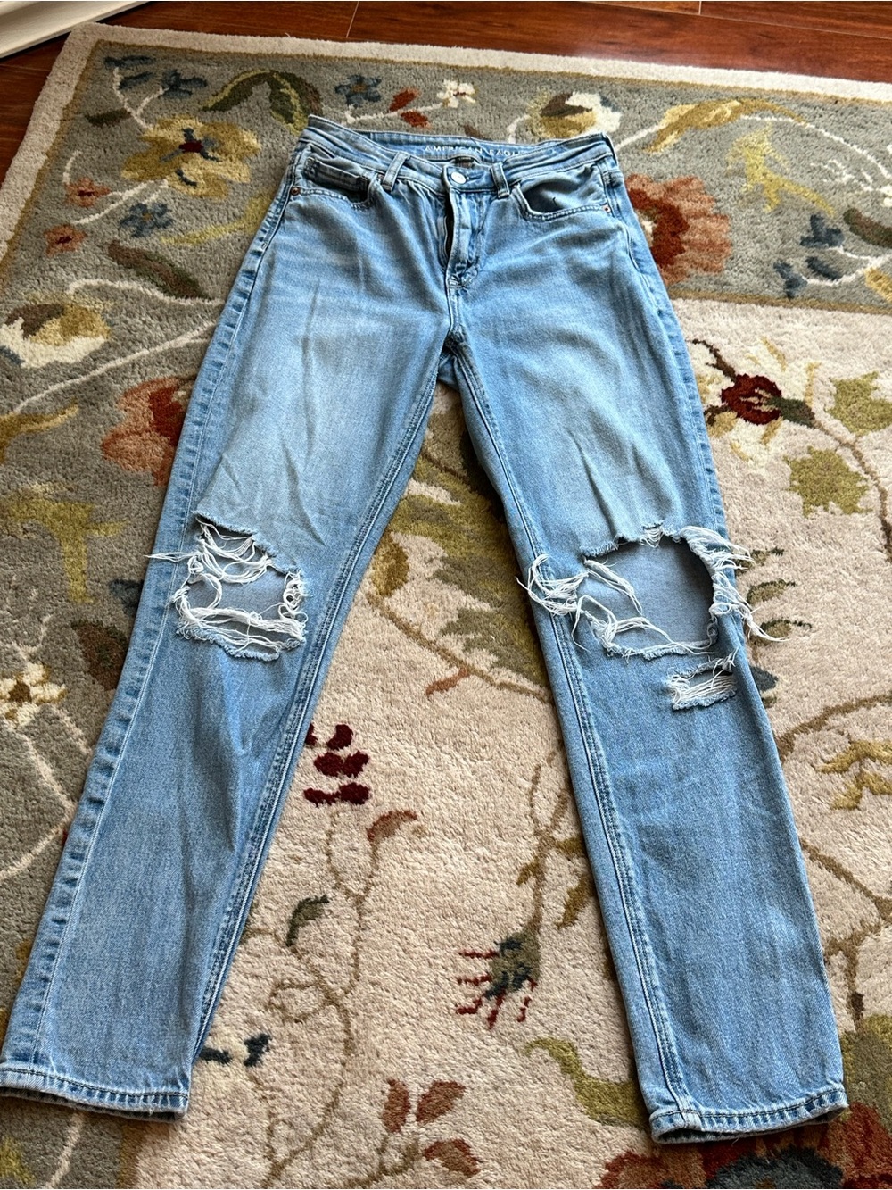 American Eagle Sz 2 Tall Light Blue Ripped Women's Skinny Jean Strigid Hi Rise